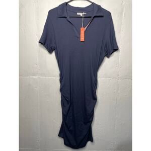 NEW Sundry Collared Stretch Ruched Ribbed Dress Navy Blue Size 4